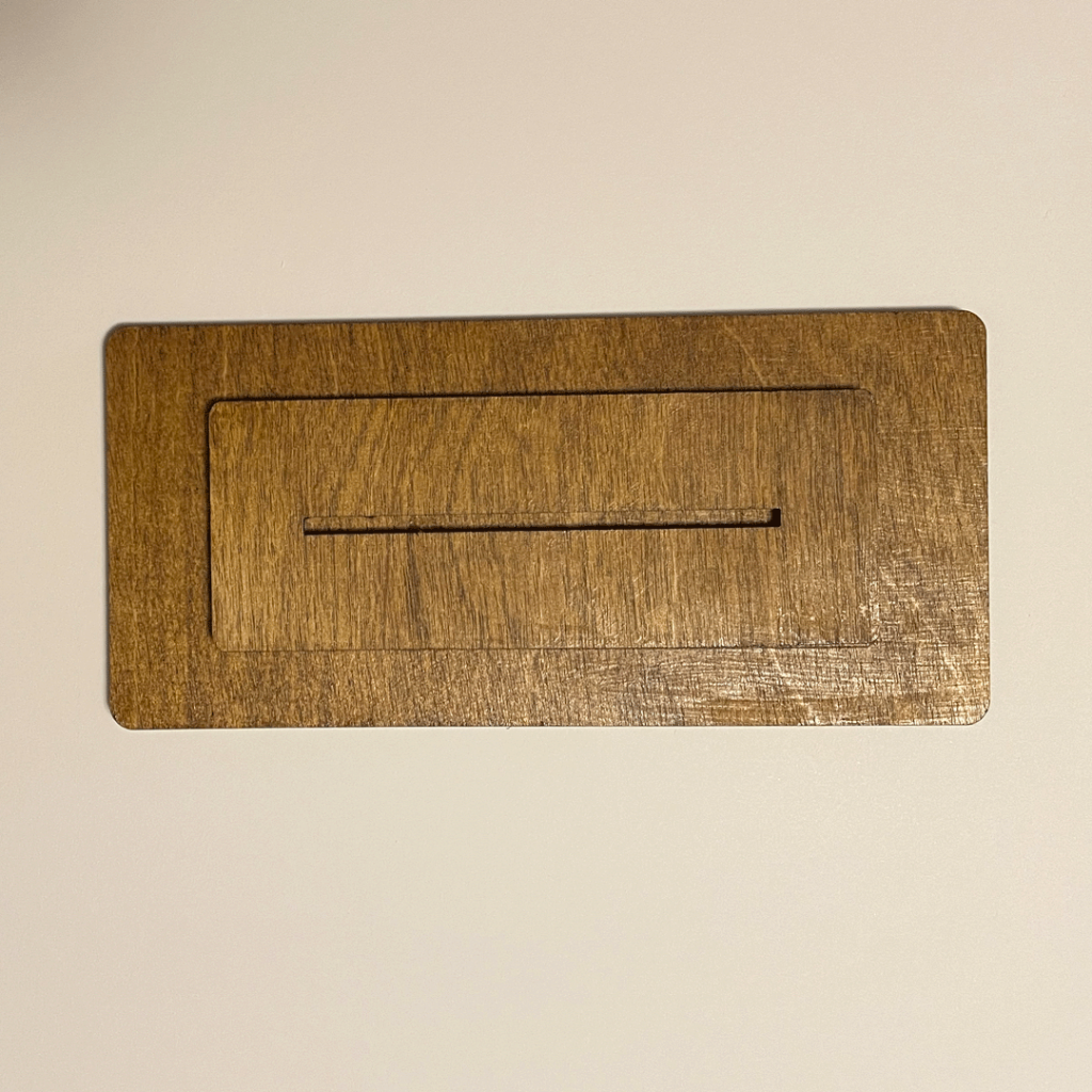 This is the base stand for the Serenity Prayer Design. The Design sits snuggly in the slit to hold the design upright.