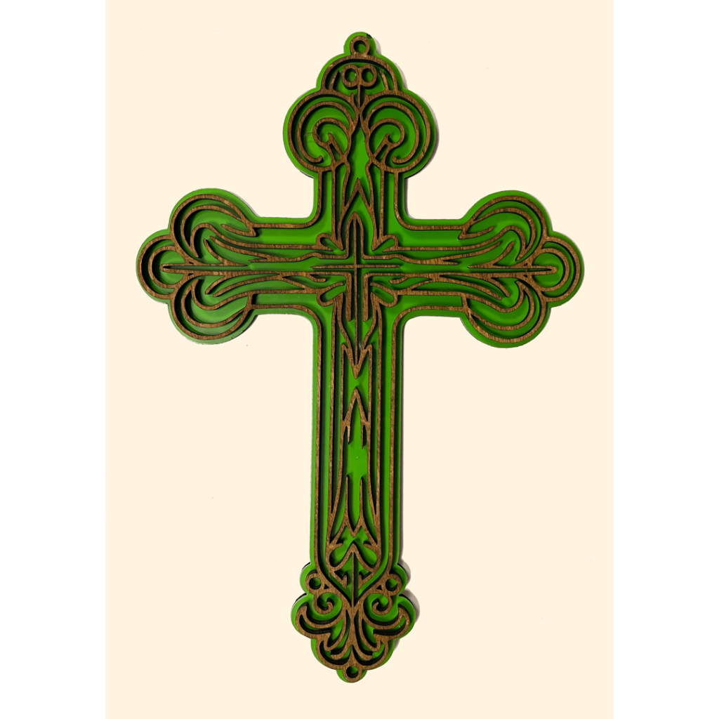 Beautiful, one of a kind, green specialty paper backing, delicate Design created on Baltic Birch using AI technology